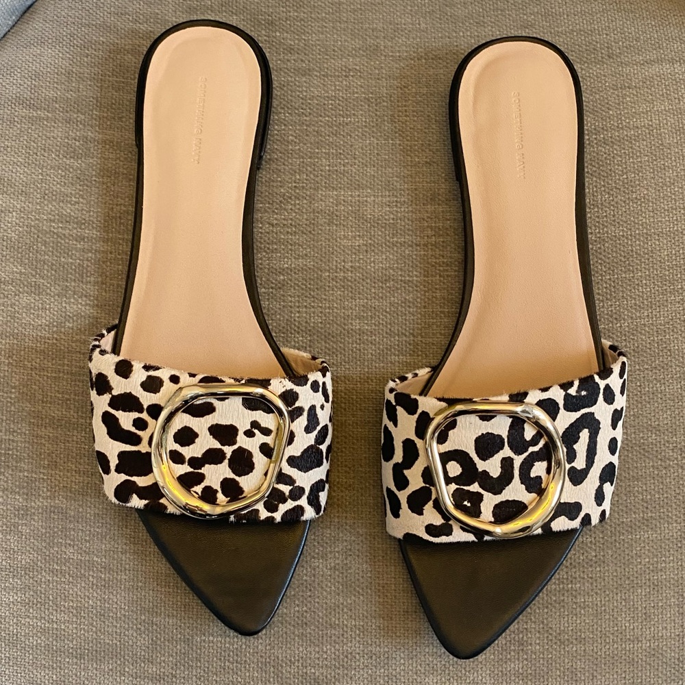 Something Navy Cassie Genuine Calf Hair Slide Sandal EUC